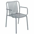 Bfm Seating BFM Key West Soft Gray Vertical Slat Powder Coated Aluminum Stackable Outdoor / Indoor Arm Chair 163PHKWACSG